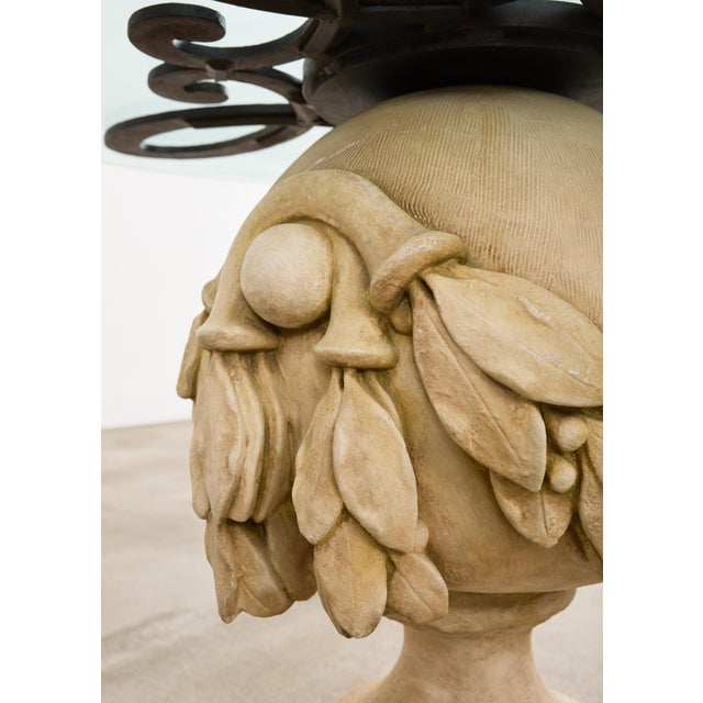 Metal Neoclassical Cast Stone Garden Ball Finial Glass Dining Table For Sale - Image 7 of 12