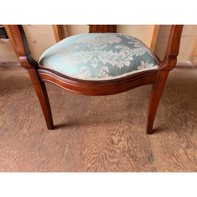 Early 20th Century Antique Art Nouveau Marquetry Mixed Wood Oak Open Armchair For Sale - Image 5 of 17