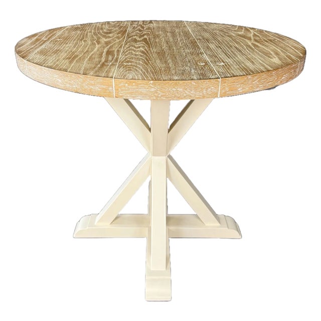 Rustic Round Distressed Oak Side Table For Sale