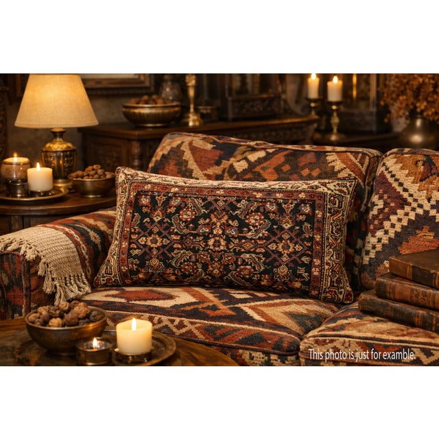 Art Deco Oriental Antique Handwoven Lumpar Rug Pillow Cover -16'' X 32'' For Sale - Image 3 of 11