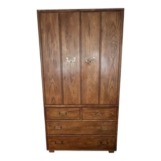 Vintage Henredon Campaign Style Artefacts Armoire Wardrobe For Sale