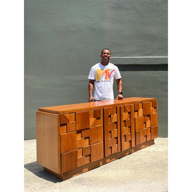 Late 20th Century Vintage Lane Brutalist “Staccato” Mosaic Dresser For Sale - Image 5 of 15