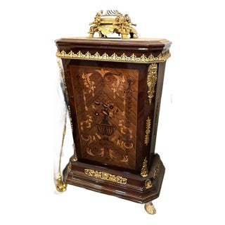 Luxury French Marquetry Accent Cabinet With Marble Top & Gold Bronze Mounts For Sale