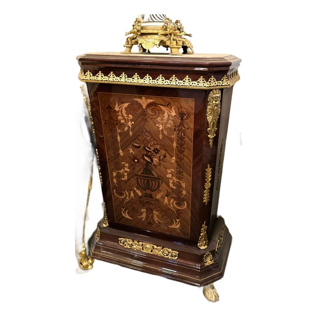 Luxury French Marquetry Accent Cabinet With Marble Top & Gold Bronze Mounts For Sale