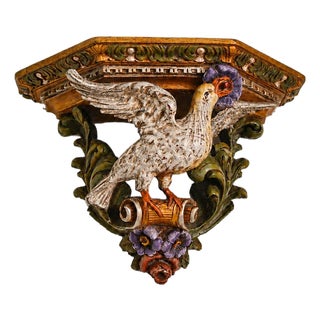 19th-Century Italian Louis XV Hand-Carved Polychrome Dove Wall Bracket For Sale