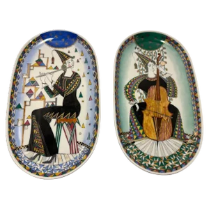 Set of 2 2001 Natalie Sobolev Hand Painted Porcelain Wall Plates