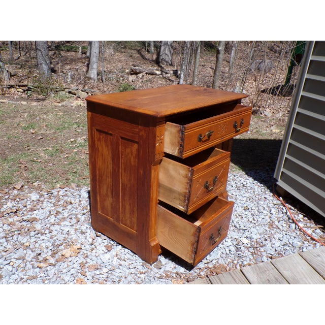 Wood Antique Oak Chest Commode Washstand Dry Sink Country Farmhouse Cabinet For Sale - Image 7 of 17
