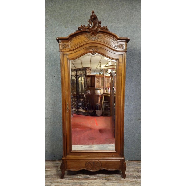 Louis XV Style Wardrobe with Mirror in Carved Walnut For Sale - Image 12 of 12