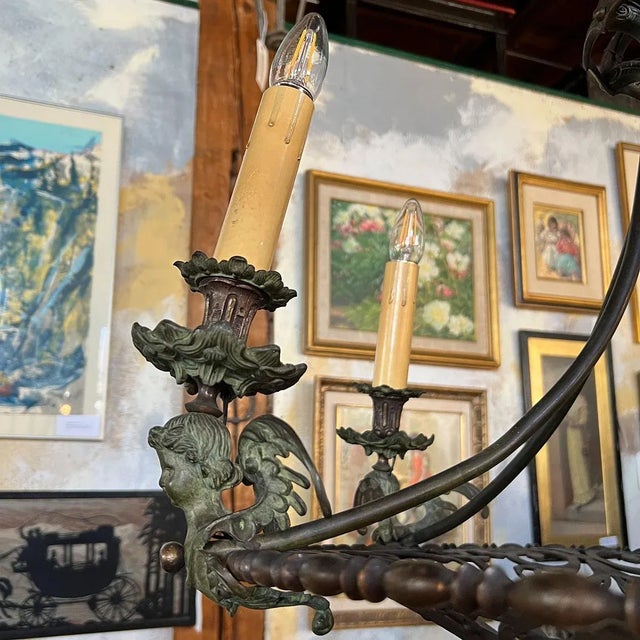 Large French Renaissance Revival Cast Bronze Six-Light Chandelier For Sale - Image 4 of 15