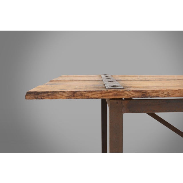 Industrial Side Table with Metal Frame, Wooden Top and Removable Platform, Belgium, 1920s For Sale - Image 11 of 15
