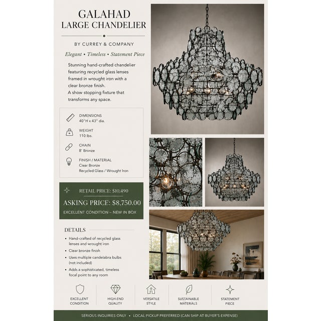 The Galahad Large Chandelier by Currey & Company is a truly stunning statement fixture that brings artistry, texture, and...