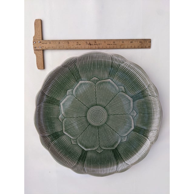 Ceramic Jade Green Lotus Flower Thai Celadon Stoneware Plates - 9 Pieces For Sale - Image 7 of 12