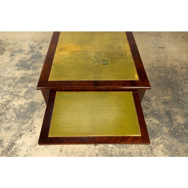 Mid-19th Century French Neoclassical Mahogany Bureau Plat Desk With Chartreuse Leather For Sale - Image 16 of 18