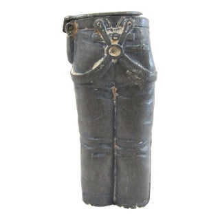 Antique 1886 Sculptural Pewter Work Pants Match Safe For Sale