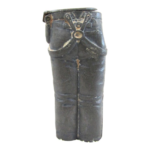 Antique 1886 Sculptural Pewter Work Pants Match Safe For Sale