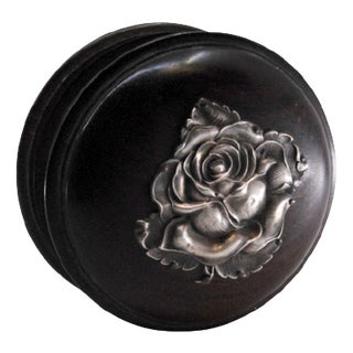 Wooden Jewelry Box with Silver Application and Flower-Shaped Lid For Sale