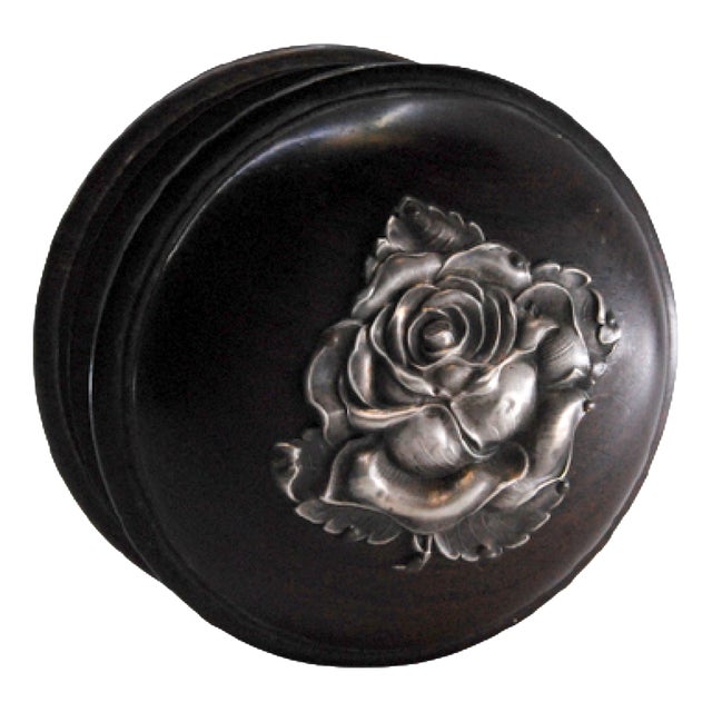 Wooden Jewelry Box with Silver Application and Flower-Shaped Lid For Sale