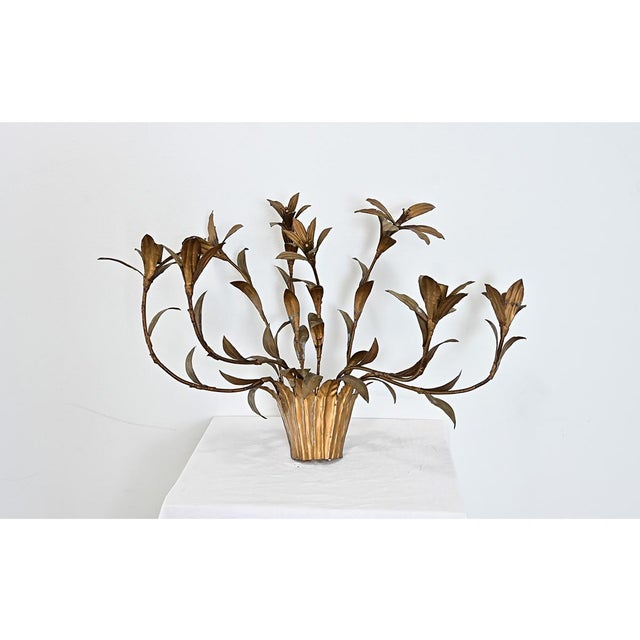 Vintage French Gilded Metal Basket of Flowers Wall Sconce For Sale - Image 10 of 12