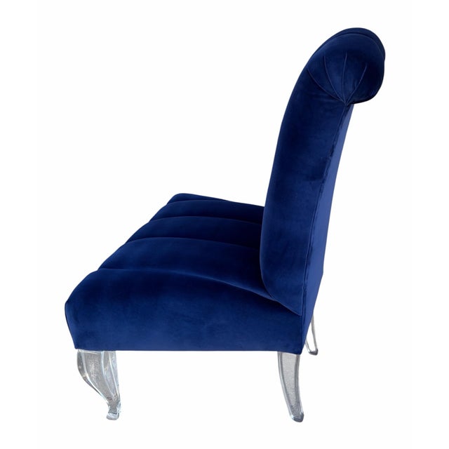 Mid Century Modern Phyllis Morris Lucite Chair W Sapphire Blue Velvet.