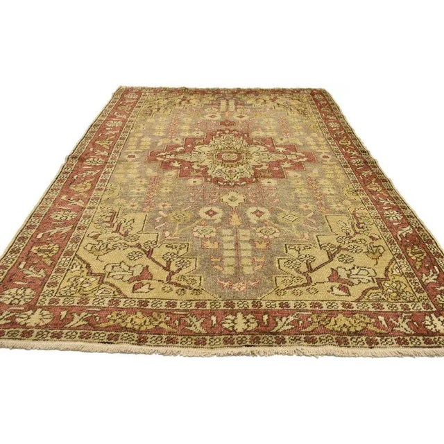 modern rustic style vintage Turkish Sivas accent rug, entry or foyer rug. This hand-knotted wool vintage Turkish Sivas...