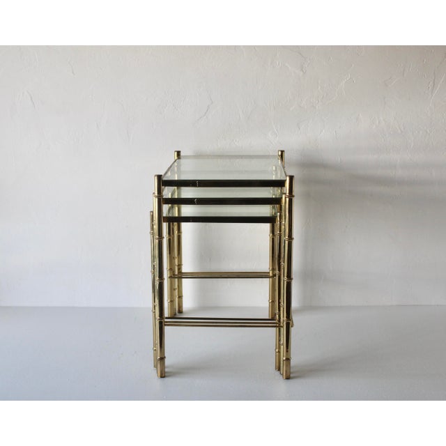 Late 20th Century Vintage Boho Brass Bamboo Nesting Tables - Set of 3 For Sale - Image 17 of 18