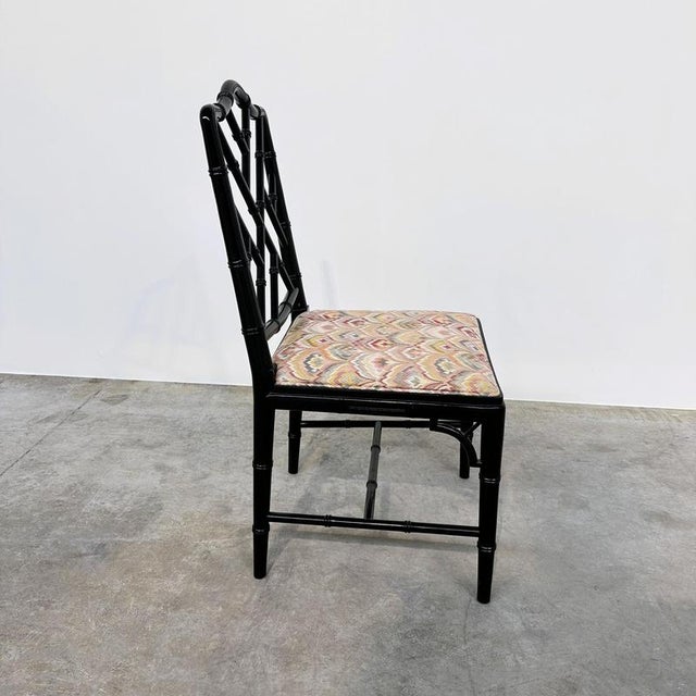 Faux Bamboo Dining Chairs in Black Lacquer, Set of 4 For Sale - Image 9 of 12