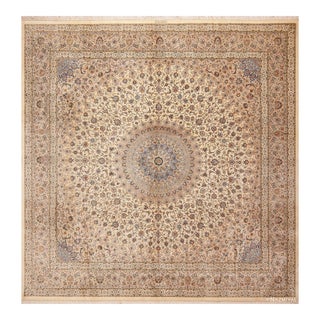Nazmiyal Collection 1950s Floral Silk Persian Gonbad Design Square Rug For Sale