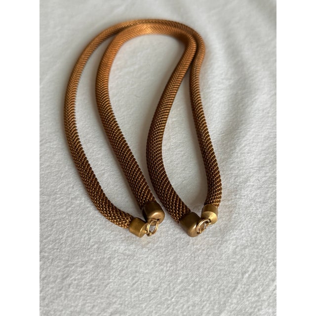 Vintage 1980s Italian Style Bronze Tone Woven Mesh Rope Collar Necklace For Sale - Image 12 of 15