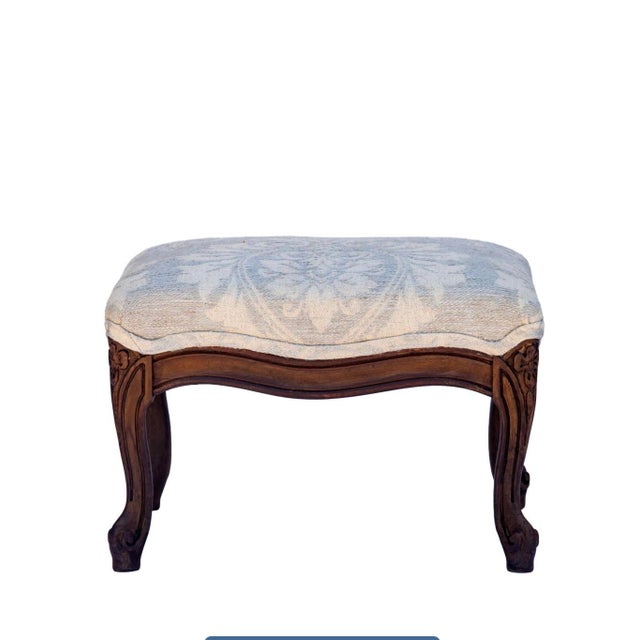 Italian Antique French Footstool, Hand Carved, Upholstered in Italian Damask For Sale - Image 3 of 4