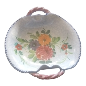 1970s Exquisite Hand Painted Amphorous Nappy Bowl
