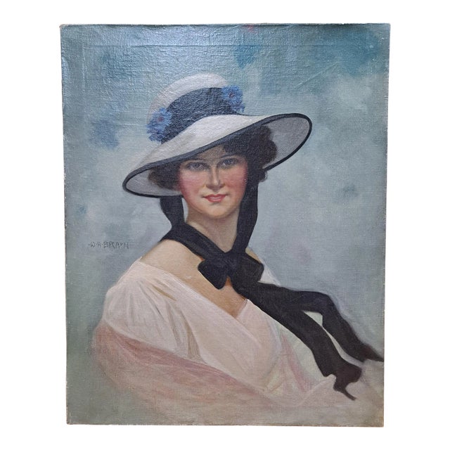 w.h. Braun (1873-1938) Oil on Canvas Women Figure With Floral Summer Hat Painting For Sale