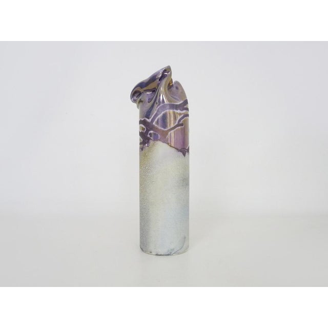 Iridescent Purple Pink Ceramic Vase by Joseph Bougère, 1989 For Sale - Image 3 of 10