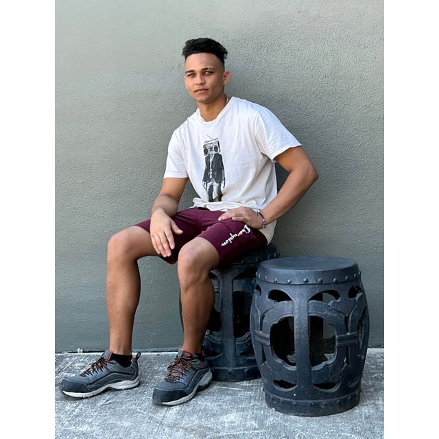 Vintage Linked Rings Matte Glazed Ceramic Garden Stools - A Pair For Sale - Image 11 of 12