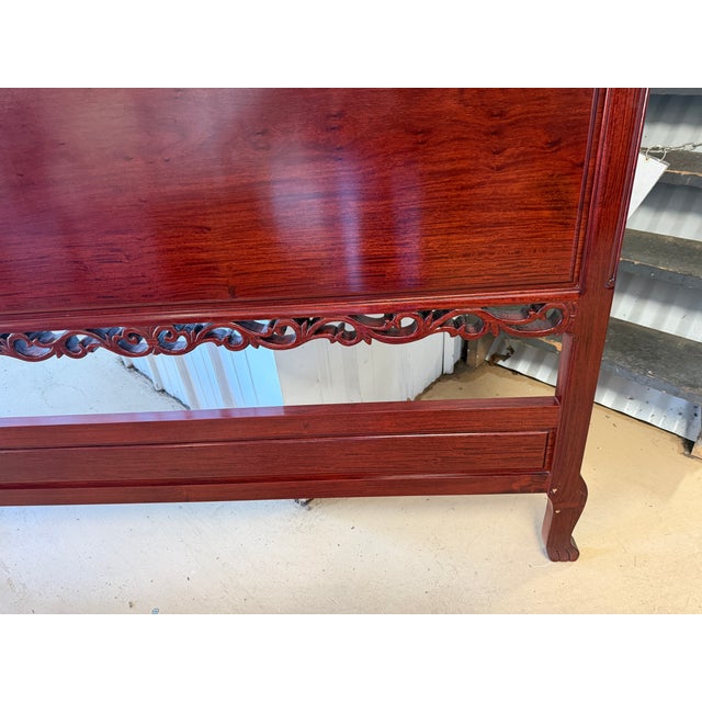 Chinese Vintage Chinese Carved Rosewood Full Size Headboard With Metal Bed Frame For Sale - Image 3 of 10