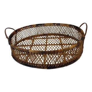 Vintage Handled Loose Weave Basket For Sale