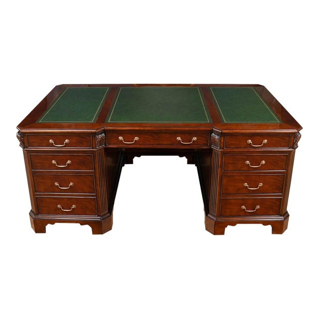 Penhurst Mahogany Desk With Green Leather For Sale
