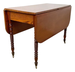 Antique Style American Drop-Leaf Table — Spool-Turned Legs, Brass Casters, Warm Hardwood Top
