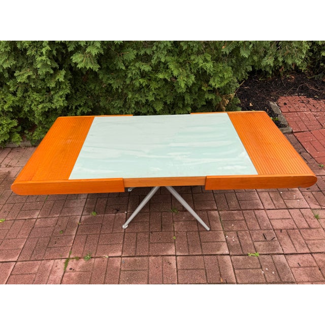 Cattelan Italia Extendable Desk / Dining Table with White Center Panel Under Glass and Sculptural Metal Base Elegant...