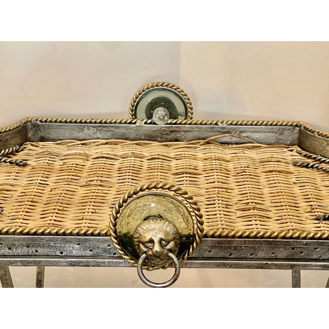 Great small Vintage Wicker Tray Table on Stand Attributed to Maitland Smith. The center of the tray is wicker, the frame...