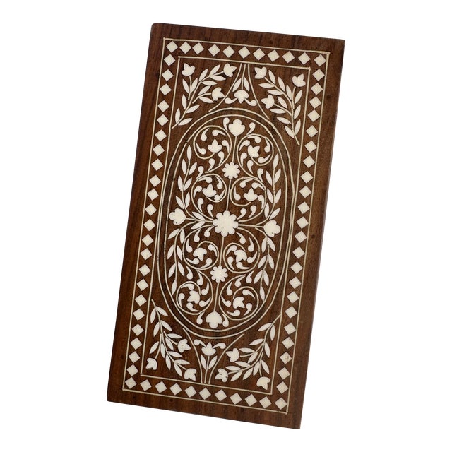 1960s Mid Century Teak Inlay White Hard Wood Dowry Box For Sale