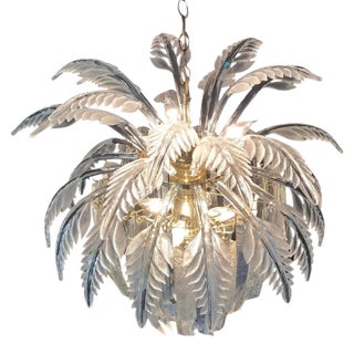 Vintage Hollywood Regency Palm Frond Lucite Chandelier For Sale