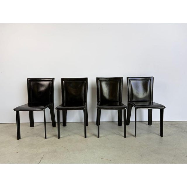 Black Vintage Black Leather Dining Chairs, 1970s, Set of 4 For Sale - Image 8 of 10