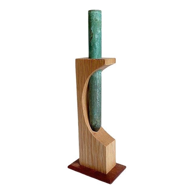 Artisan Made Wood & Copper Tube Bud Vase or Incense Holder - Signed For Sale