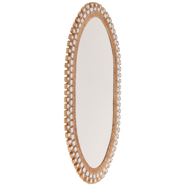 Mid-Century Modern Oval Gilt Resin and Blue Glass Mirror in Manner of Line Vautrin. For Sale - Image 3 of 8