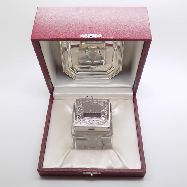 Vintage Italian Handmade Genuine Silver Inkwell in Glass and Silver with Tray from Prato Tuscany, 1970s For Sale - Image 4 of 18
