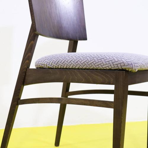 Wooden Chair with Upholstered Seat in Grey Geometric Fabric For Sale - Image 6 of 10