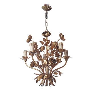 Hollywood Regency Golden 5-Light Rose Chandelier, 1960 For Sale