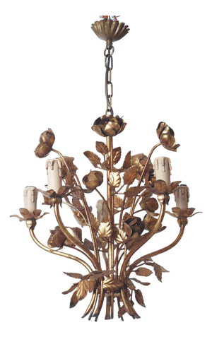 Hollywood Regency Golden 5-Light Rose Chandelier, 1960