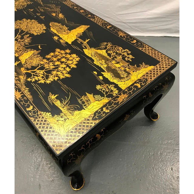MidCentury Chinese HandPainted Black Lacquer Low Table/Coffee Table
