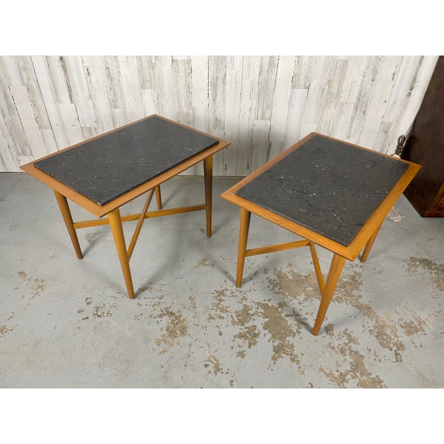 Stone Wooden X Base Granite Top Side Tables For Sale - Image 7 of 13